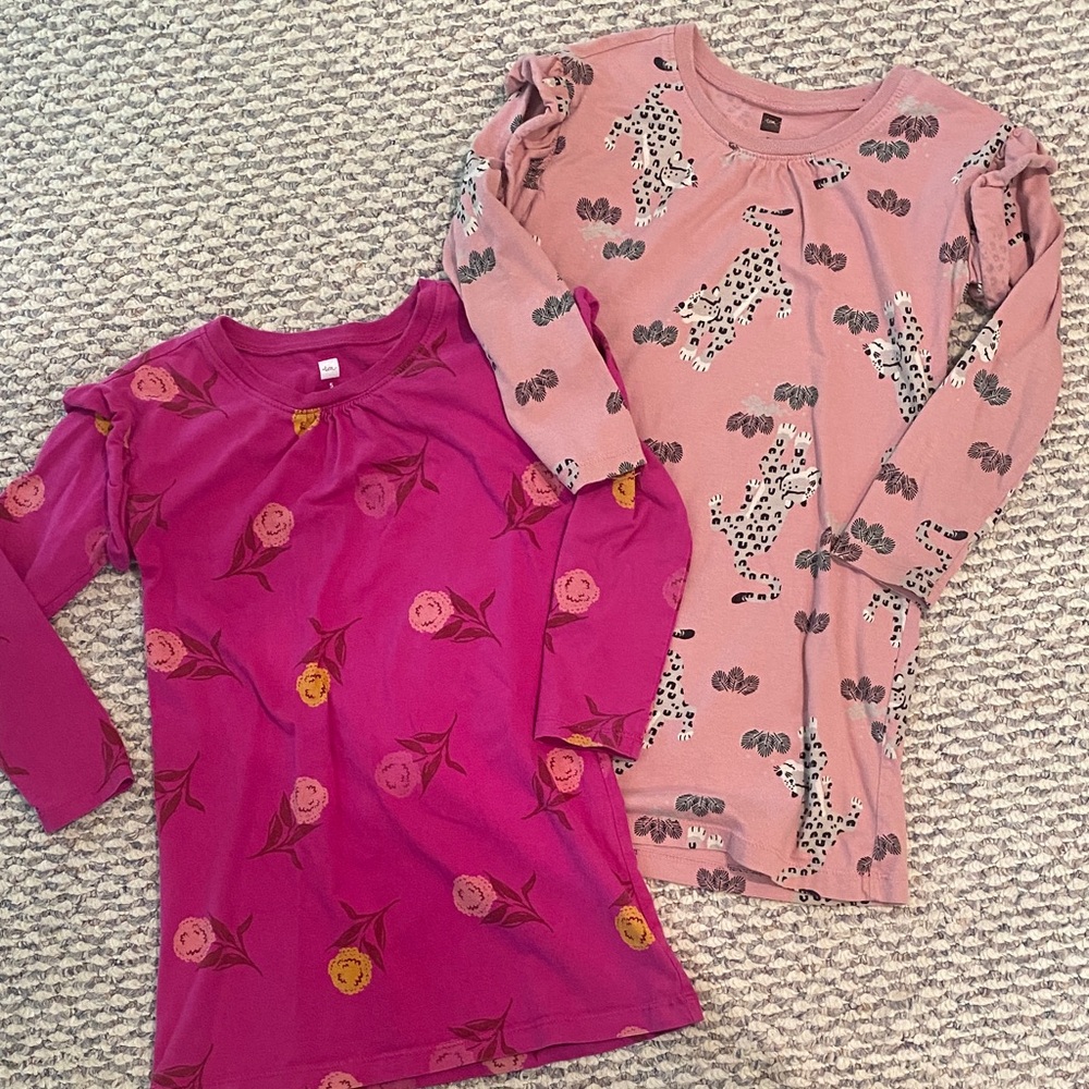 Set of Two size 5 Tea Collection Long Sleeve Floral and Leopard Print dresses